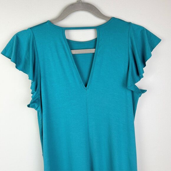 Three Dots Flutter Sleeve Jersey Easy Flounce T Shirt Dress Teal Blue Strappy S - Picture 6 of 12